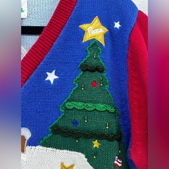 Quacker Factory Embellished Christmas Home Tree‎ Sweater Angel Peace Size M A34 - Picture 3 of 13